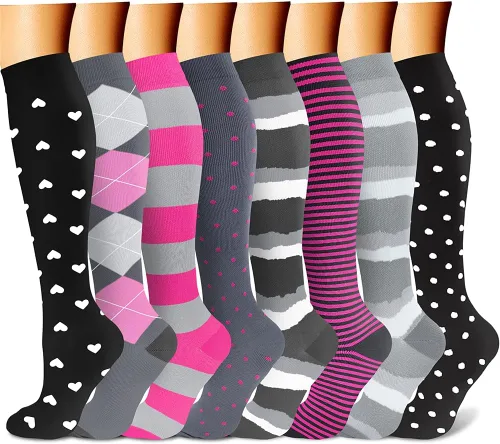 Miniatura 42 de CHARMKING Calcetines de compresión para mujeres y hombres para circulación (8 pares) 15-20 mmHg, mejor soporte para ciclismo atlético