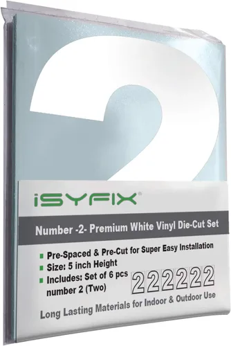 Miniatura 76 de iSYFIX - Calcomanías de vinilo blancas con número 0 (cero) - Juego de 6 unidades de 1.5 pulgadas autoadhesivas - Decalcomanías premium troqueladas