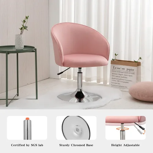 Miniatura 7 de Furnimart Silla de Tocador de Terciopelo con Marco de Cromo, Altura Ajustable y Giratoria, Rosa - Sala de Estar, Dormitorio, Oficina Terciopelo