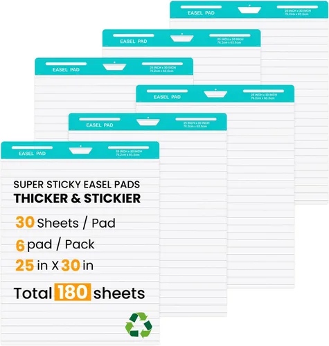Miniatura 10 de OLenyer Almohadilla de caballete pegajoso, 25 x 30 pulgadas, blanco, 30 hojas/bloc, 6 blocs por paquete, papel de carta giratoria para profesores
