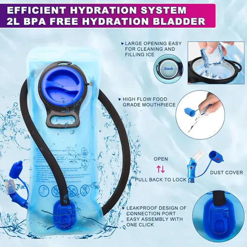 Miniatura 3 de Mochila de hidratación, mochila de agua con vejiga de agua de 2 L, paquete de hidratación esencial para festivales y rave, aislamiento ligero