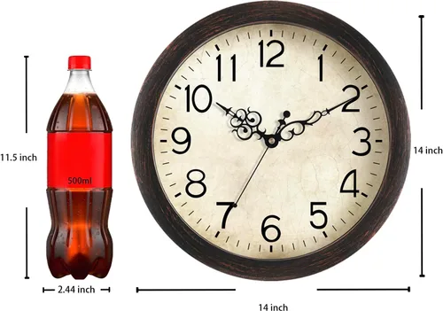 Miniatura 4 de KECYET Reloj de Pared de 14 Pulgadas Relojes de Pared Vintage Operados por Batería Cuarzo Silencioso Sin Tictac Grande Estilo Retro Rústico A_bronce