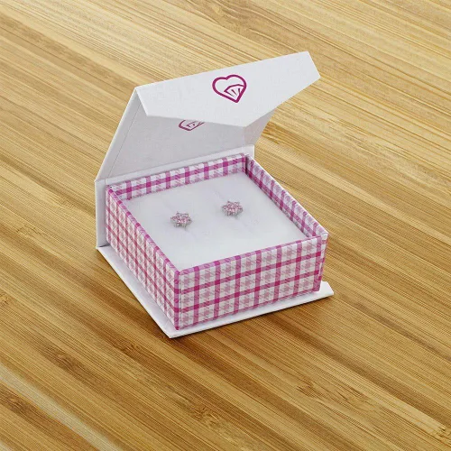Miniatura 5 de Aretes de seguridad chapados en rodio con circonita cúbica, para niños pequeños y niñas jóvenes, de 0.197in, delicados y brillantes aretes florales