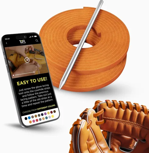 Miniatura 11 de TOFL Kit de encaje para guantes de sóftbol y béisbol Kit de reparación de cordones de guante de encaje 2 cordones de cuero con aguja de cordones