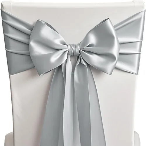 Miniatura 22 de 50 Bandas y Lazos de Satén Azul Bebé para Sillas para Decoración de Bodas, Fiestas de Cumpleaños y Fiestas - Cintas de 7x108 Pulgadas, Lazos