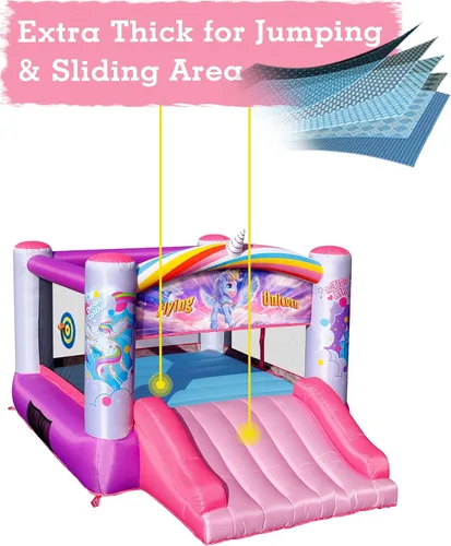 Miniatura 6 de Action Air Casa hinchable de princesa inflable con soplador, casa hinchable rosa para niñas, castillo hinchable con temática de unicornio volador