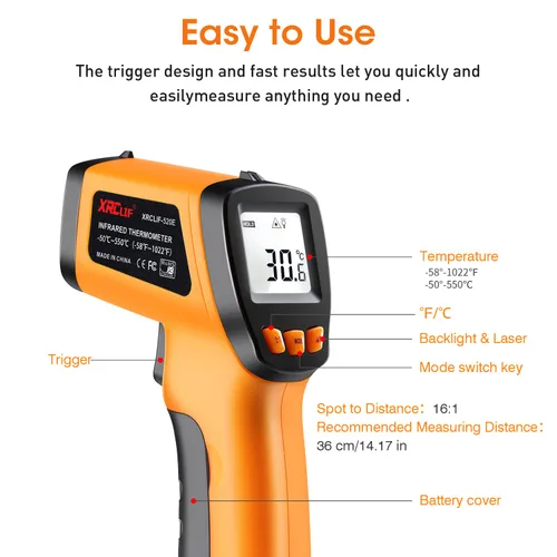 Miniatura 3 de Termómetro infrarrojo para pistola de temperatura, termómetro digital láser infrarrojo sin contacto, pistola de temperatura, termómetro IR