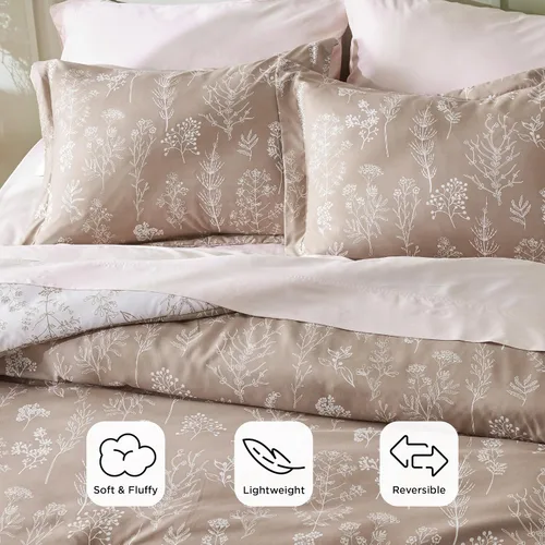 Miniatura 3 de Bedsure - Juego de edredón tamaño California King, juego de ropa de cama color taupe claro, 3 piezas de ropa de cama floral bonita, 1 edredón suave