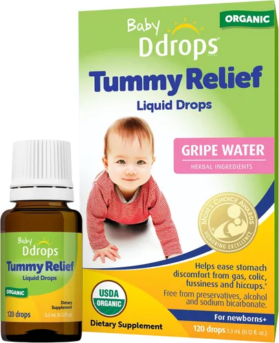 Ddrops Gotas líquidas para aliviar la barriga del bebé, agua orgánica para recién nacidos, alivio de gases, cólicos, irritaciones e hipo, solo una