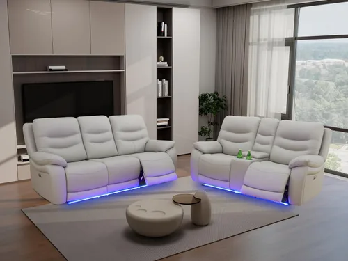 Miniatura 38 de Juego de sofá reclinable eléctrico, seccional de cuero transpirable beige, juego de muebles de sala de estar, 2 piezas, sofá reclinable eléctrico