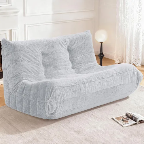 Miniatura 43 de Puf para adultos, silla puf grande, sillón con relleno de espuma viscoelástica para el hogar, apartamento o sala de juegos, gris afelpado Felpa gris