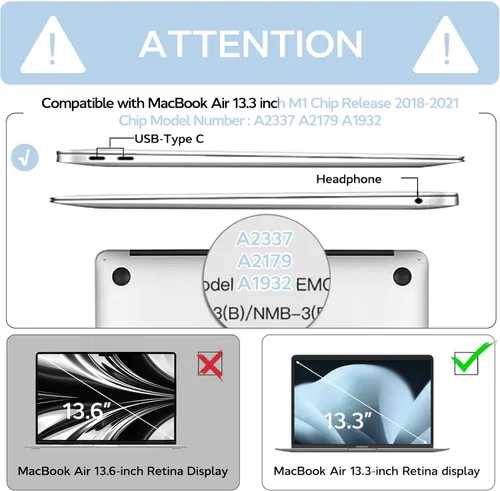 Miniatura 6 de Anban Funda compatible con MacBook Air de 13 pulgadas M1 2022 2021 2020 2019 2018 versión A2337 A2179 A1932 Touch ID, funda rígida de plástico mate