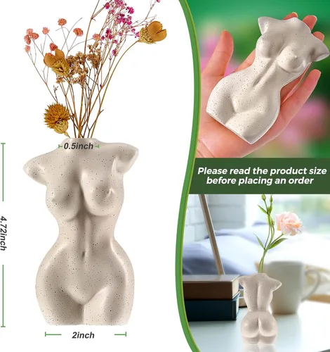 Miniatura 2 de Jarrón de cuerpo moderno y elegante, florero de forma femenina, blanco, bohemio, decoración feminista y oficina