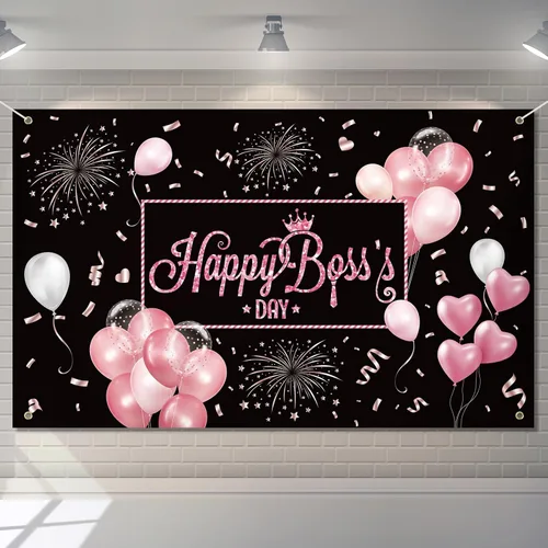 Mixweer Fondo de 71 x 43 pulgadas para decoración del Día del Jefe, cartel de fotos rosa femenino para oficina, suministros de fiesta