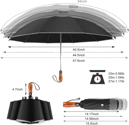 Miniatura 2 de Lejorain Golf Large Inverted Umbrella - Black Big Windproof Heavy Duty Upside Down 46/50/54 Inch Compact Reverse Car Automatic Folding Reflective