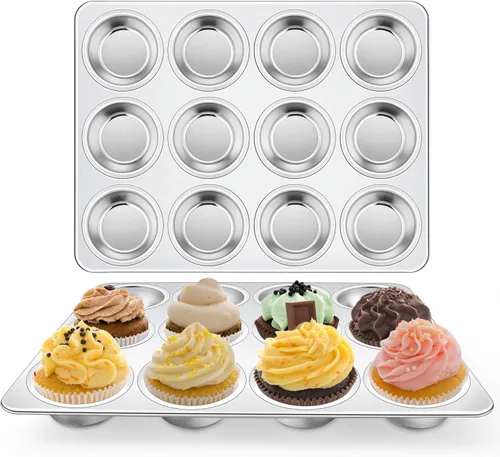 Miniatura 11 de Homikit Paquete de 2 Moldes para Muffins, Molde de Acero Inoxidable para Hornear Cupcakes con 6 Cavidades de Tamaño Regular, Bandeja de Metal