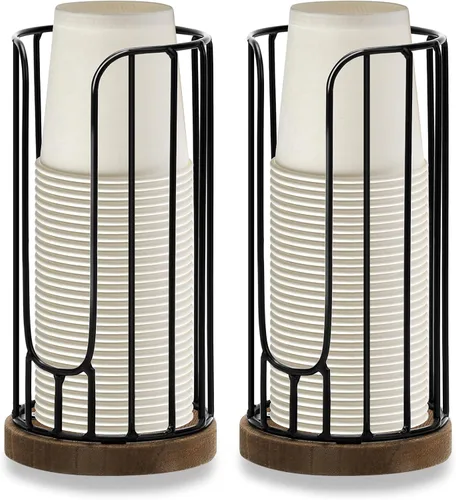 Dispensador de tazas de baño de estilo rural elevado, paquete de 2 portavasos de papel desechables pequeños, estante de almacenamiento de vasos de