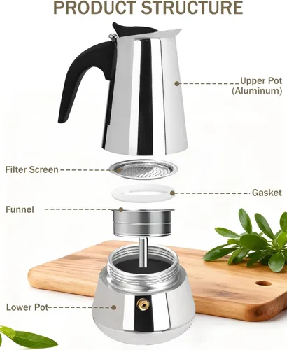 Miniatura 7 de Express Stovetop Coffee Maker 2 Cup 100ml 3.5oz-(Stainless Steel) Italian Espresso Maker Food-Grade Home Kitchen & Camping All Stovetops