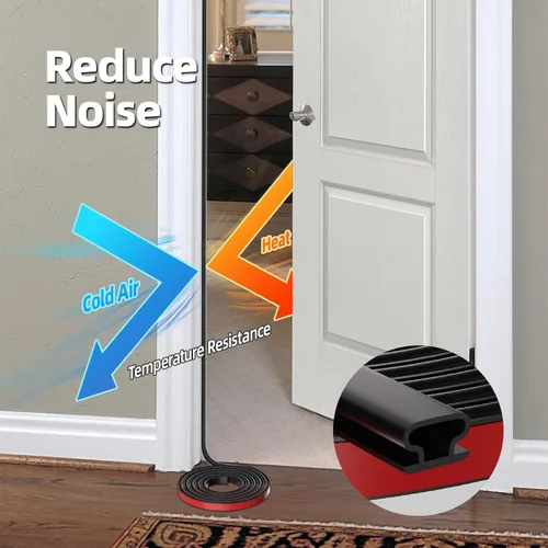 Miniatura 5 de Tira de sellado de goma autoadhesiva en forma de D de 20 pies, burlete negro para puertas y ventanas – Bloqueador de huecos con insonorización
