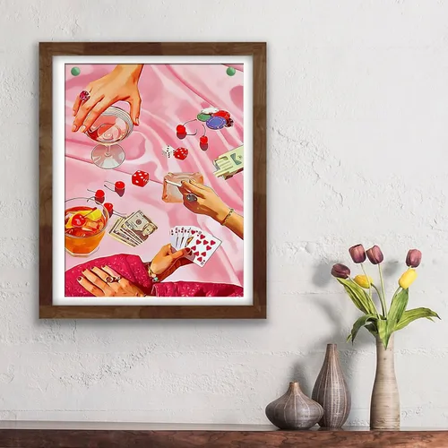 Miniatura 5 de Kits de arte de diamante rosa KICHANG para adultos principiantes, pintura de diamante moderna DIY 5D redonda de taladro completo con lunares de Copa