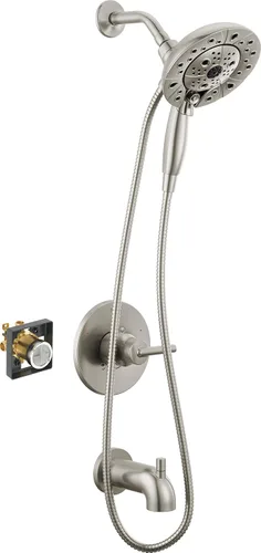 Miniatura 17 de Delta Faucet Trinsic Serie 14 - Kit de molduras para bañera y ducha de un solo mango, grifo de ducha cromado con cabezal de ducha doble 2 en 1 de 5