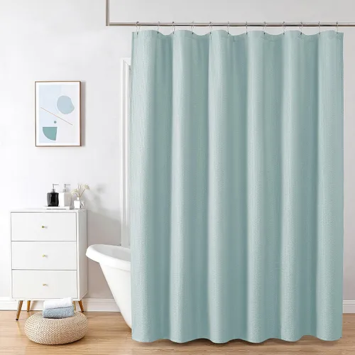 Miniatura 64 de OVZME Berry - Cortina de ducha extralarga verde de 96 pulgadas, cortina de baño de tela con textura en relieve 3D, cortina de baño grande para Verde