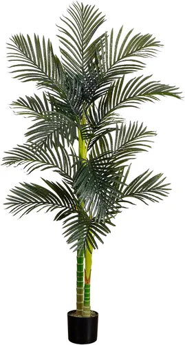 Miniatura 9 de Nearly Natural Palmera de caña dorada de 3 pies, árbol tropical artificial con fronds verdes realistas y tronco similar al bambú, incluye maceta