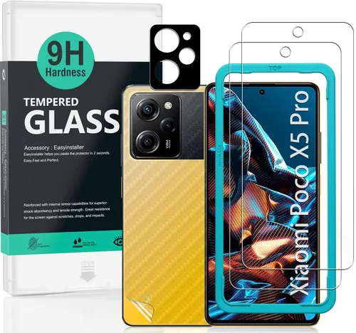 Ibywind Protector de pantalla para Xiaomi Poco X5 Pro 5G (6.67 pulgadas), paquete de 2 + 1 protector de lente de cámara + 1 película trasera, vidrio