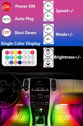 Miniatura 4 de Luces interiores de automóvil RGB Muto-Beam 4 tiras de luz LED multicolor para automóvil con control de aplicación, luces RGB con modo de bricolaje