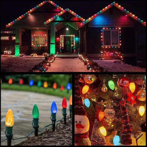Miniatura 9 de YULETIME Tira de luces LED multicolor C9 fresa para Navidad, 68 pies 100 unidades con espaciado de 8" impermeable, luz de cadena festiva