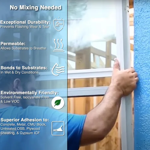 Miniatura 3 de POLYGUARD Blue Barrier Liquid Flashing Paquete de 12 tubos de salchicha de 20 onzas. Sistema de barrera de aire resistente a la intemperie alrededor
