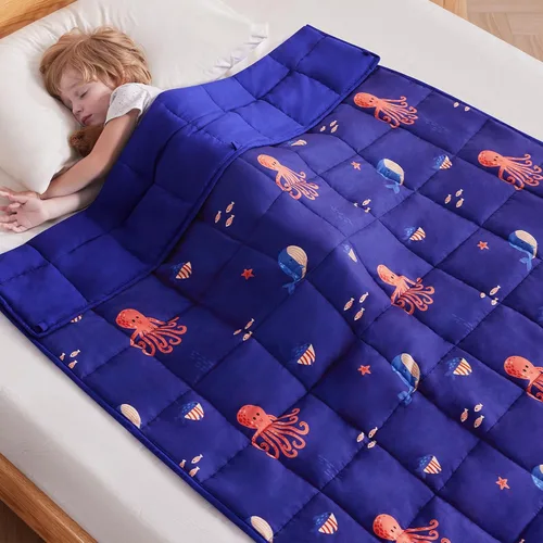 Miniatura 13 de anfie - Manta con peso para niños (40 x 60 pulgadas, 7 lb), manta refrescante para dormir, tamaño de manta ligera, transpirable, con cuentas de Gris