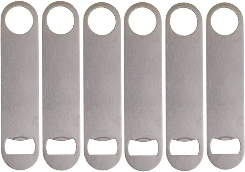 Abrebotellas plano de acero inoxidable, paquete de 6 abridores de botellas de cerveza de alta resistencia plateado para cocina, bar o restaurante (6)