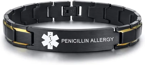 Miniatura 28 de VNOX Pulsera ajustable de acero inoxidable cepillado de 2 tonos con grabado personalizado gratis, identificación de alerta médica, unisex