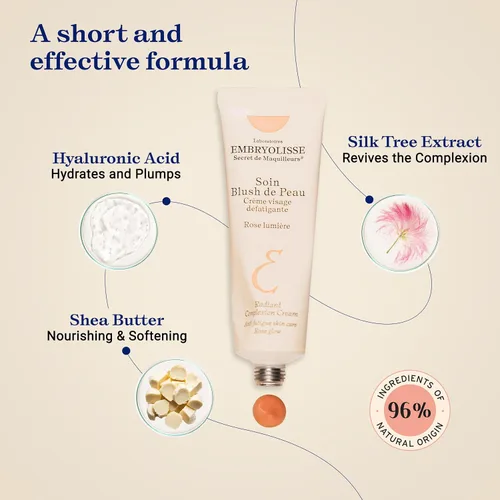 Miniatura 4 de Embryolisse Crema de tez radiante. Maquillaje híbrido e hidratante facial con ácido hialurónico y manteca de karité. Cuidado iluminador para una Rosa