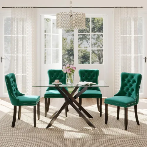 Miniatura 50 de Juego de comedor de 3 piezas con superficie de vidrio transparente, juego de comedor cuadrado minimalista moderno de 36'', juego de mesa de cocina