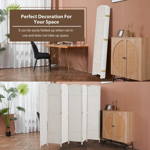Miniatura 9 de Duraspace Divisor de habitación de 6 paneles de fibra de tejido de 6 pies de alto, pantalla de privacidad independiente con doble bisagra, pantalla