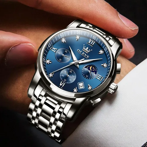 Miniatura 2 de OLEVS Watch for Men Diamond Business Dress Analog Quartz Stainless Steel Waterproof Luminous Date Two Tone Luxury Casual Wrist Watch Blue