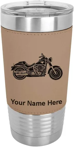 Miniatura 18 de LaserGram Vaso aislado al vacío de 20 onzas, motocicleta, grabado personalizado incluido (cuero sintético, rústico)