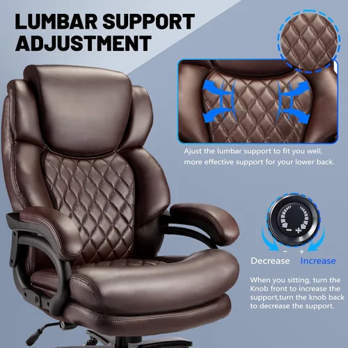 Miniatura 4 de Silla de oficina grande y alta de 800 libras, silla ejecutiva con reposacabezas ajustable, asiento extra ancho, piel sintética resistente para Negro
