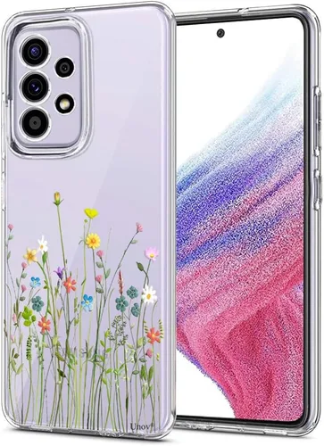 Unov Funda diseñada para Galaxy A53 5G, funda transparente con [patrón antideslizante en relieve], protección delgada a prueba de golpes [TPU Flower
