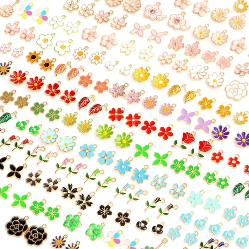 150 Dijes de Flores para Fabricación de Joyas (75 Pares), Surtido de Dijes Metálicos Mixtos al Por Mayor a Granel para Collar, Pulsera y Aretes DIY,