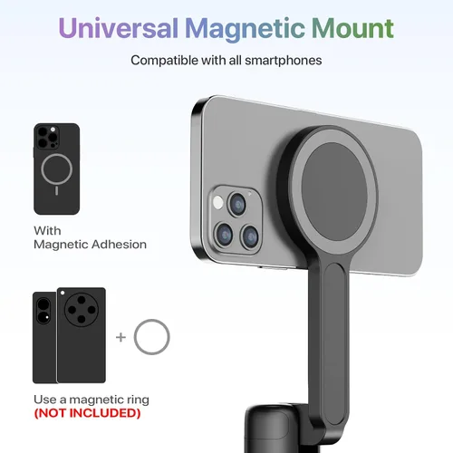 Miniatura 7 de Moman Trípode magnético para selfie stick de 13 a 66 pulgadas con soporte de despliegue automático, soporte magnético de aluminio portátil
