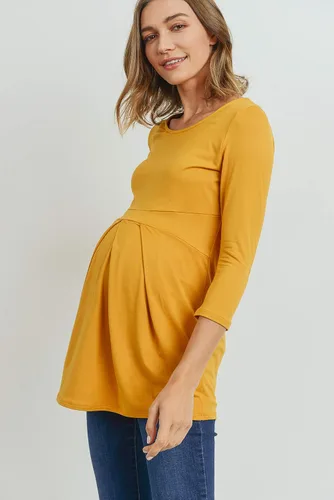 Miniatura 9 de LaClef - Blusa de maternidad para mujer, cuello redondo, manga 3/4, plisada al frente, estilo peplum