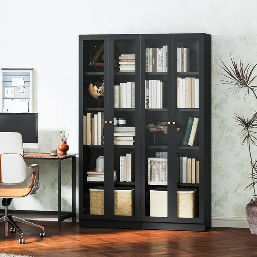 Miniatura 10 de IRONMIX - Vitrina de exhibición moderna con puertas, gabinete curio de metal con estantes, vitrinas de 180 cm de alto para coleccionables