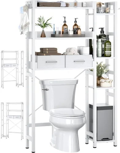 Miniatura 17 de Besiost - Estante de almacenamiento sobre el inodoro con 2 cajones - Organizador de baño de 7 niveles con estante ajustable, estante de ahorro