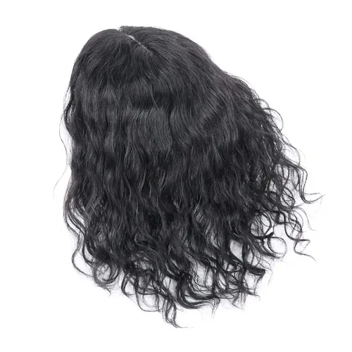 Miniatura 3 de Peluca de cabello humano rizado natural para mujer, con clip, 5.1 x 5.5 in, parte superior plateada, parte derecha para cubrir la pérdida de Marrón
