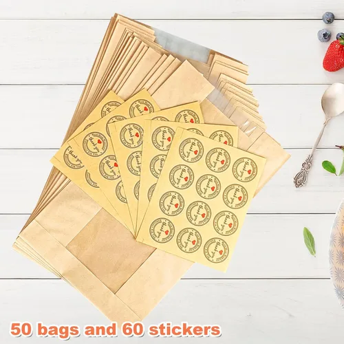 Miniatura 3 de Paquete de 50 bolsas de pan de masa madre Kraft, bolsas de pan 50% más gruesas para pan casero, bolsas de panadería Pper con ventana transparente