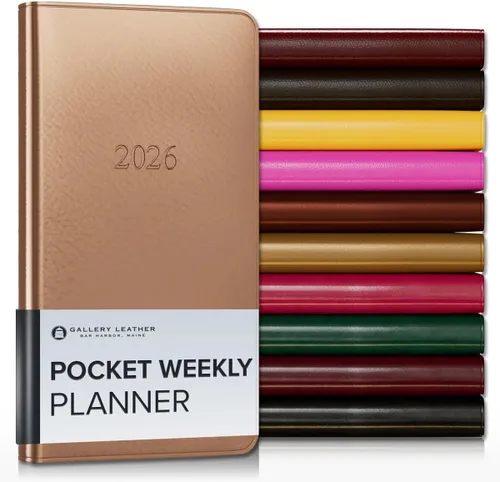 Miniatura 19 de Gallery Leather Agenda semanal y mensual grande 2025-2026, agenda y cuaderno con elegantes bordes de página dorados dorados, 12 meses, cactus Cactus