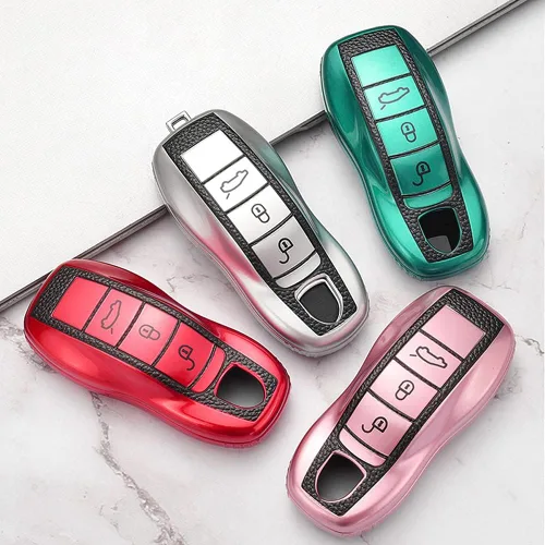 Miniatura 8 de SANRILY Funda de cuero para llave Porsche Remote Key Case Shell Key Holder con llavero, Verde